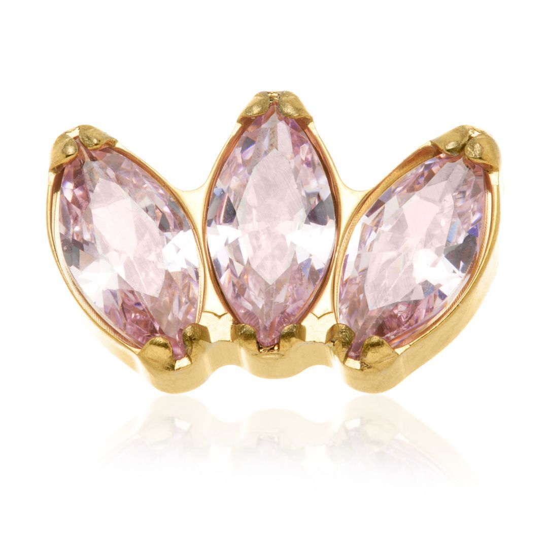 Gold Titanium and Light Pink Crystal Triple Marquise Fan On Internally Threaded Labret