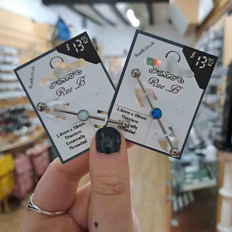 Titanium Industrial Scaffold Bar with Blue or White Opal Disc