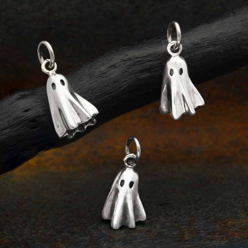 Adorable 3D Sterling Silver Spooky Ghost Pendant (8mm x 17mm) (N304)