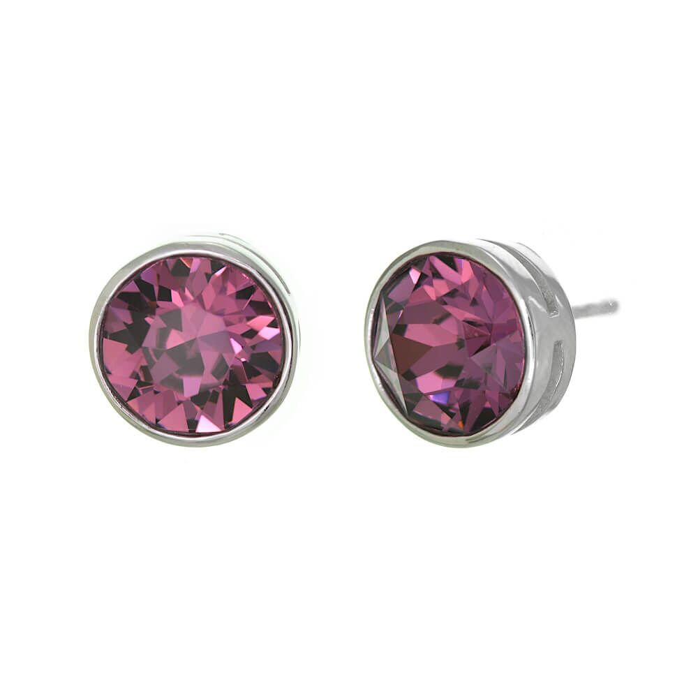 Sterling Silver Jewellery: Purple Amethyst Swarovski Crystal 9mm Round Stud Earrings (E632)Purple)