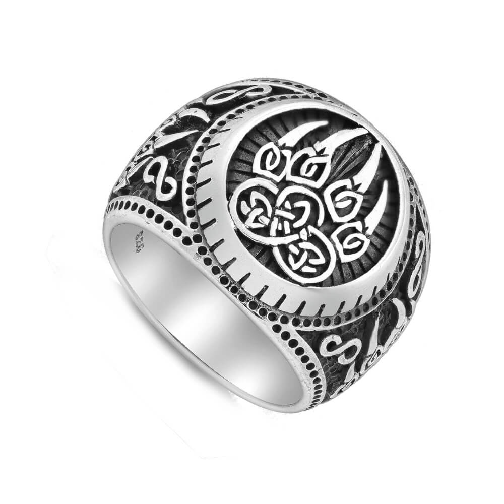 Unisex Chunky Sterling Silver Celtic Bear Claw Ring (SR176)
