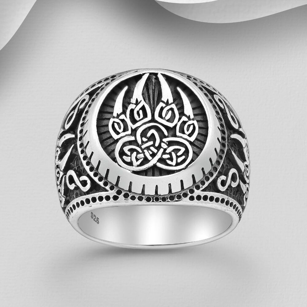 Unisex Chunky Sterling Silver Celtic Bear Claw Ring (SR176)
