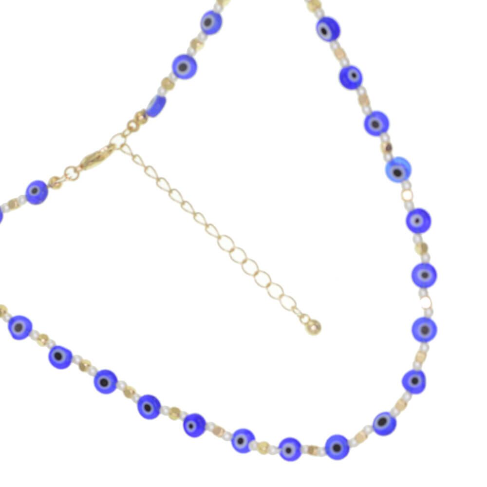 Short 36cm Beautiful Blue Murano Glass Beaded Evil Eye Necklace (M707)