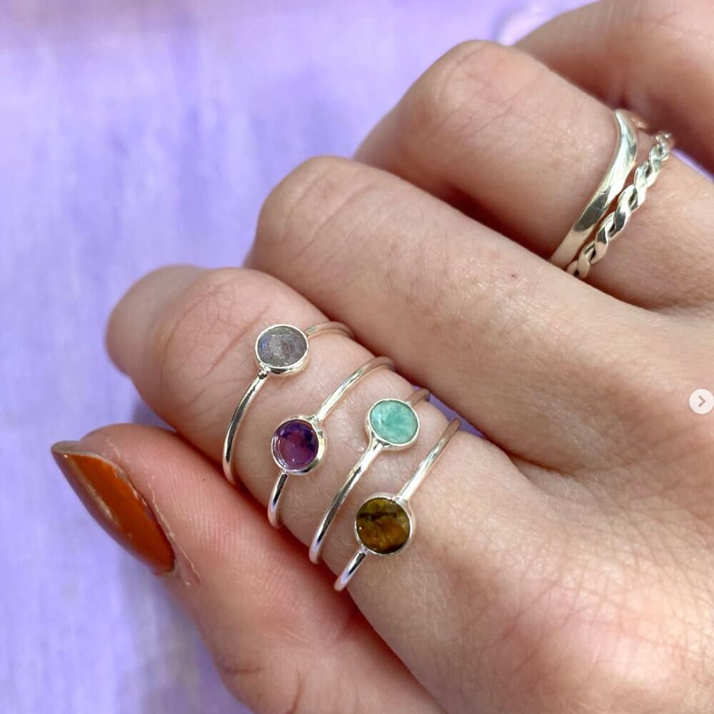 Dainty Sterling Silver Ring with Small Grey Labradorite Stone (SR)