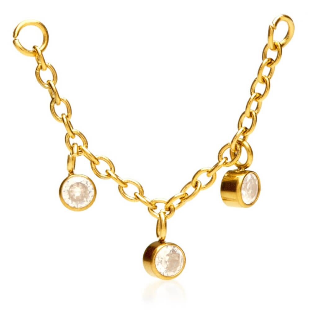 Gold Surgical Steel Attachments: Single Earring Connecting Chain With Hanging Gems