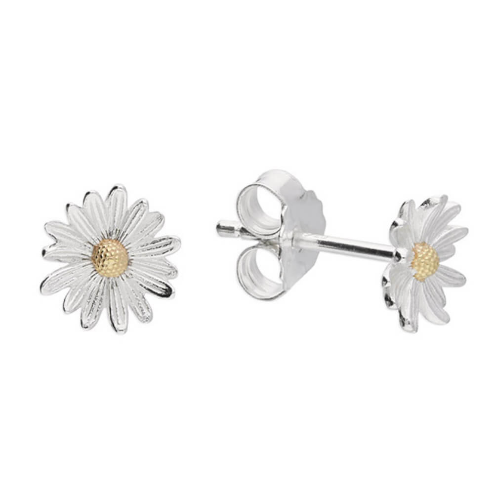 Small 7mm Sterling Silver and Gold-Plated Daisy Stud Earrings (E655)
