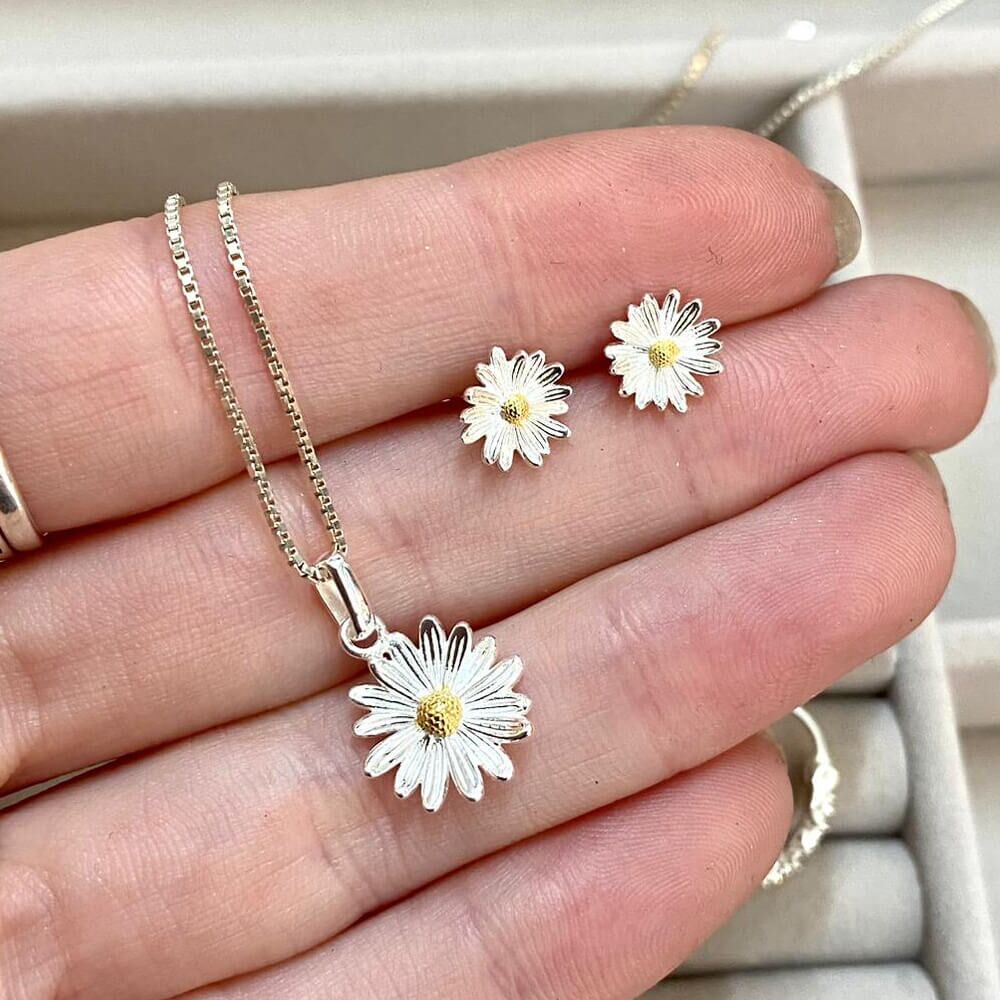Small 11mm Sterling Silver and Gold-Plated Daisy Pendant (N380)