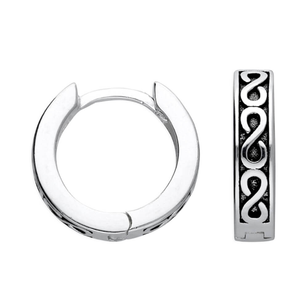Unisex Oxidised Sterling Silver Infinity Design Hinged Huggy Hoop Earrings