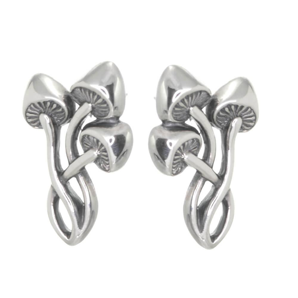 Gorgeous Sterling Silver Triple Mushroom Stud Earrings (19mm x 12mm) (E419)