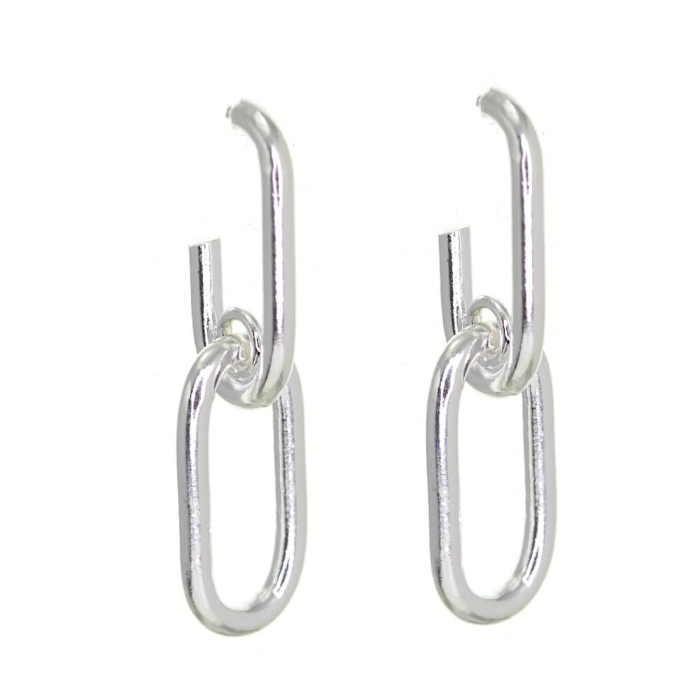 Elegant Sterling Silver 'Paperclip' Style Linked Earrings (8mm x 29mm) (E267)