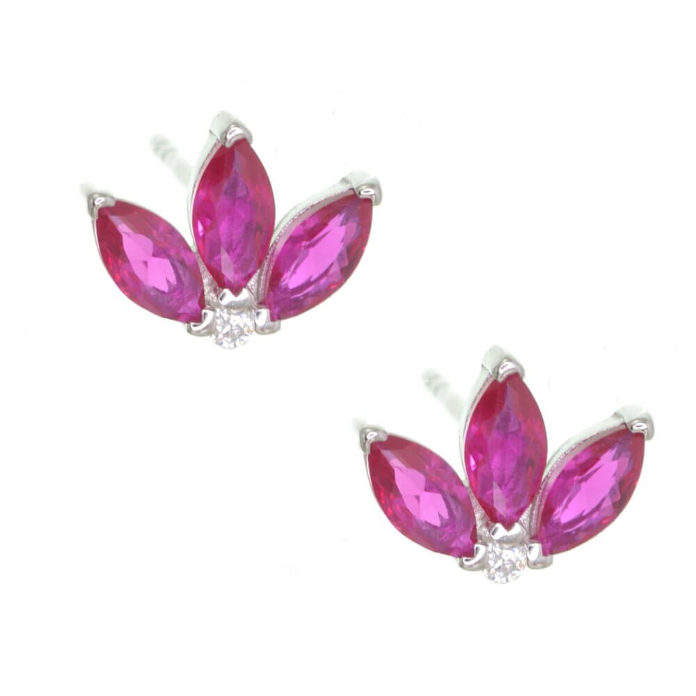 Sterling Silver and Fuchsia Crystal Triple Marquise Stud Earrings