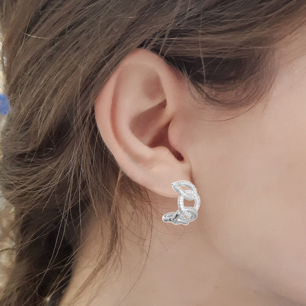 Contemporary Silver Tone Txetured Chainlink Style Stud Fastening Hoop Earrings (1.9cm) (M134)B)-0