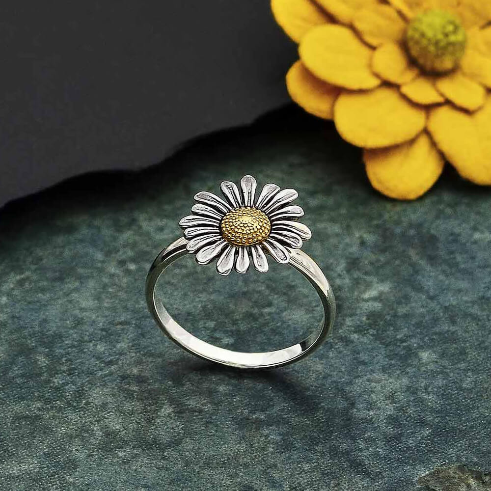 Sterling Silver Jewellery: Gorgeous Silver and Bronze Daisy Ring (SR501)