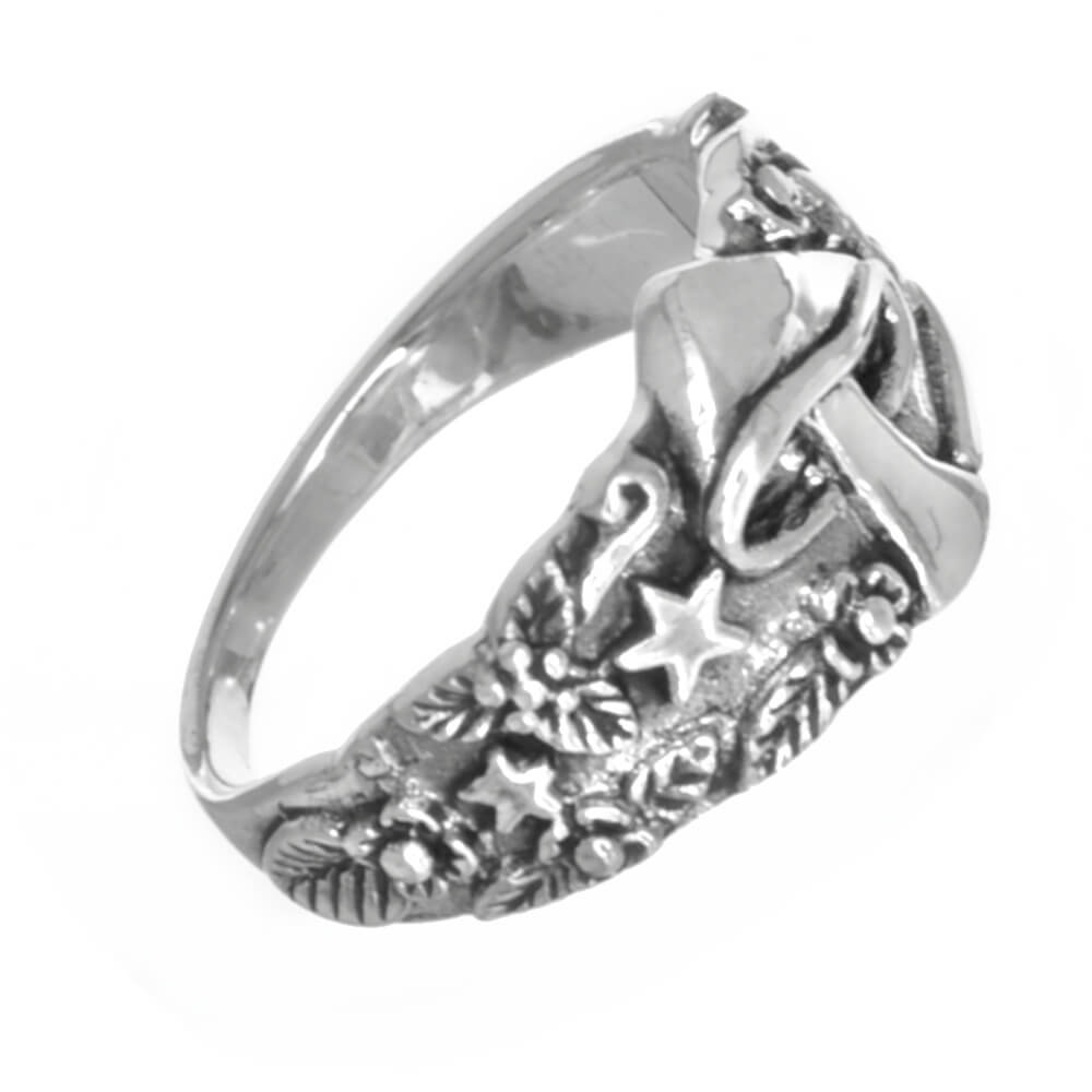 Magical Sterling Silver Ring with Oxidised Mushroom, Flowers and Stars Design (SR212)