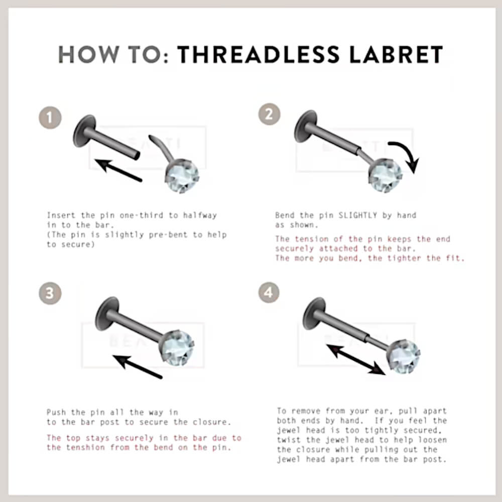 Plain Black Titanium Internally Threaded Labret with 3mm Ball (1.6mm x 6mm) (C198)