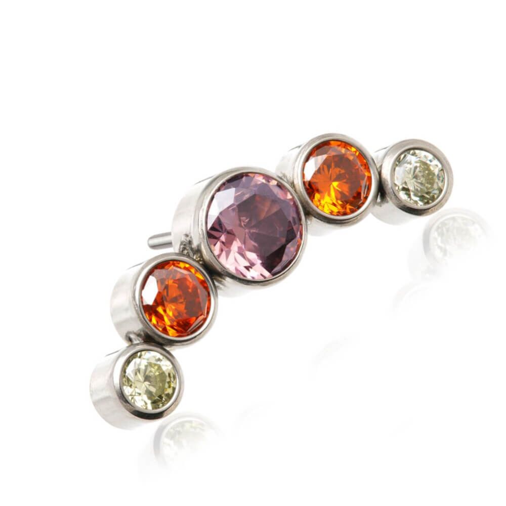 Threadless Titanium Labret and Purple/Orange/Champagne Jewelled Crescent Attachment