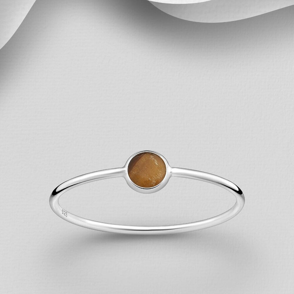 Dainty Sterling Silver Ring with Small Tiger's Eye Stone (SR)