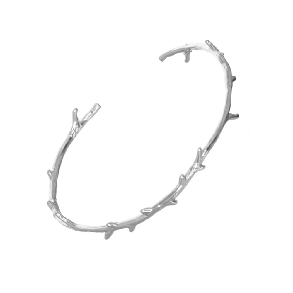 Contemporary Silver Tone Textured Twig Design Open Bangle (M111)S)