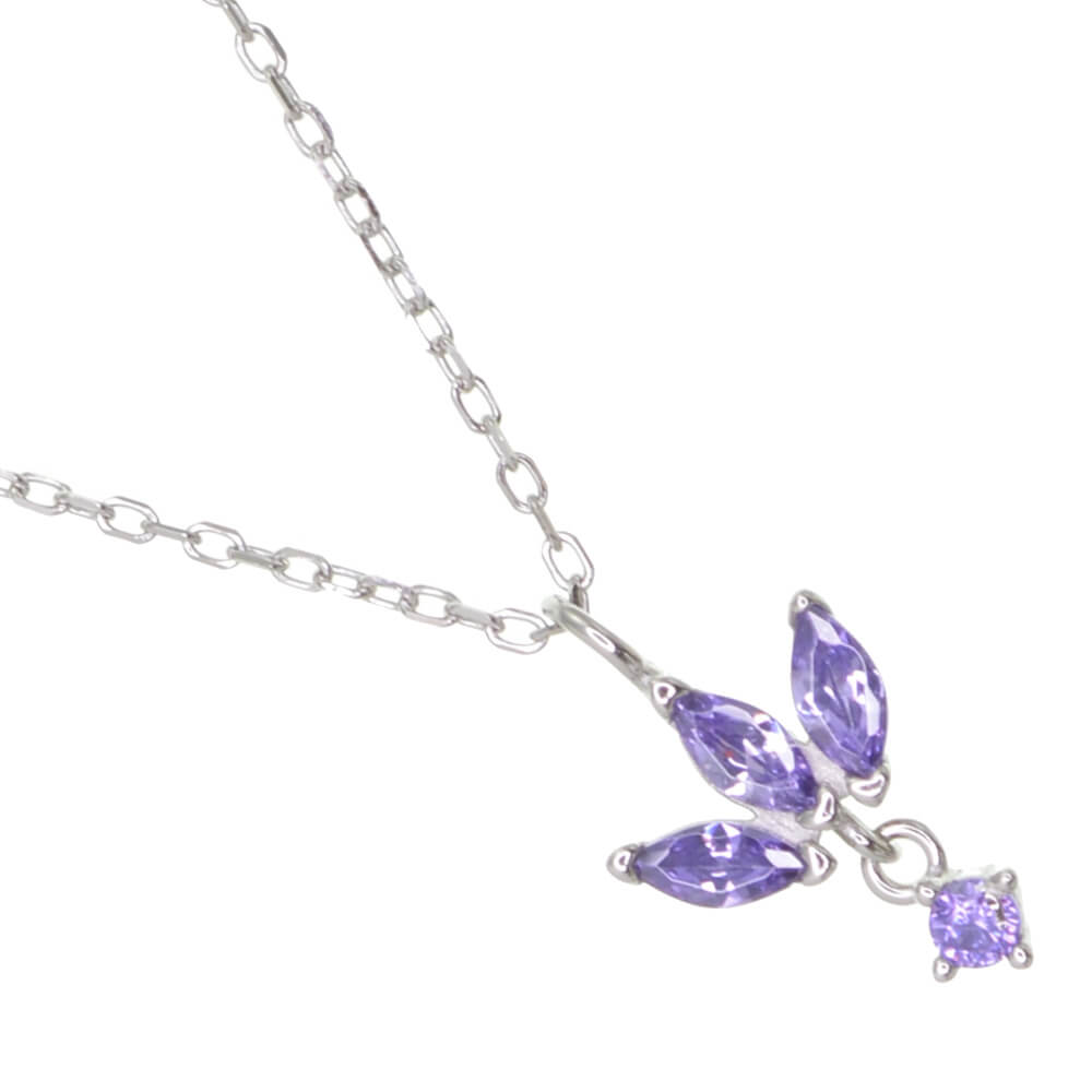 Sterling Silver Necklace with Clear Crystal Triple Marquise Pendant