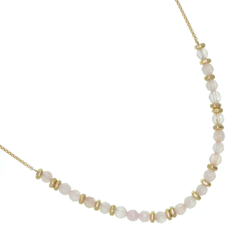Pretty Gold Necklace with Tiny Rose Quartz Semi-Precious Beads (M694)
