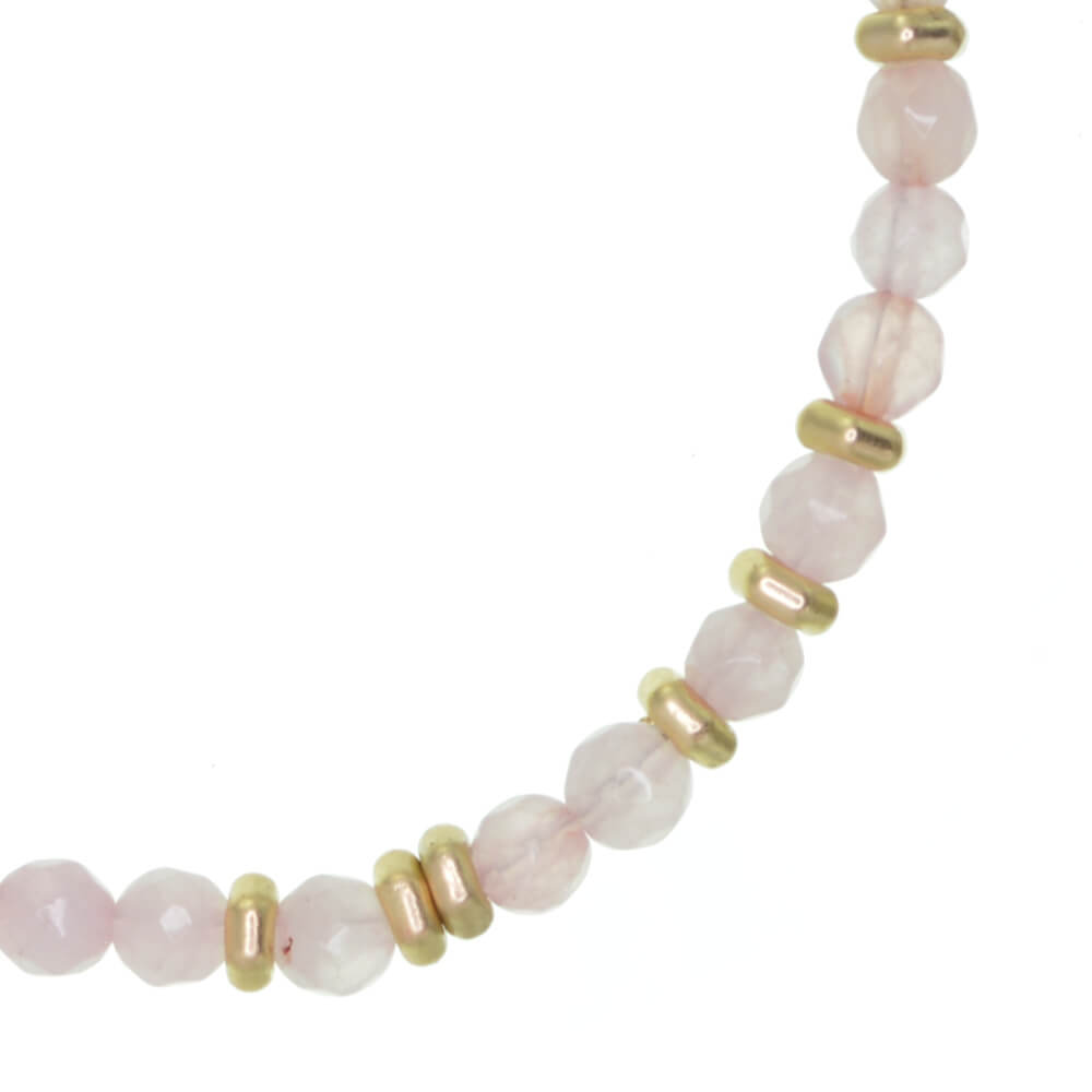 Pretty Gold Necklace with Tiny Rose Quartz Semi-Precious Beads (M694)