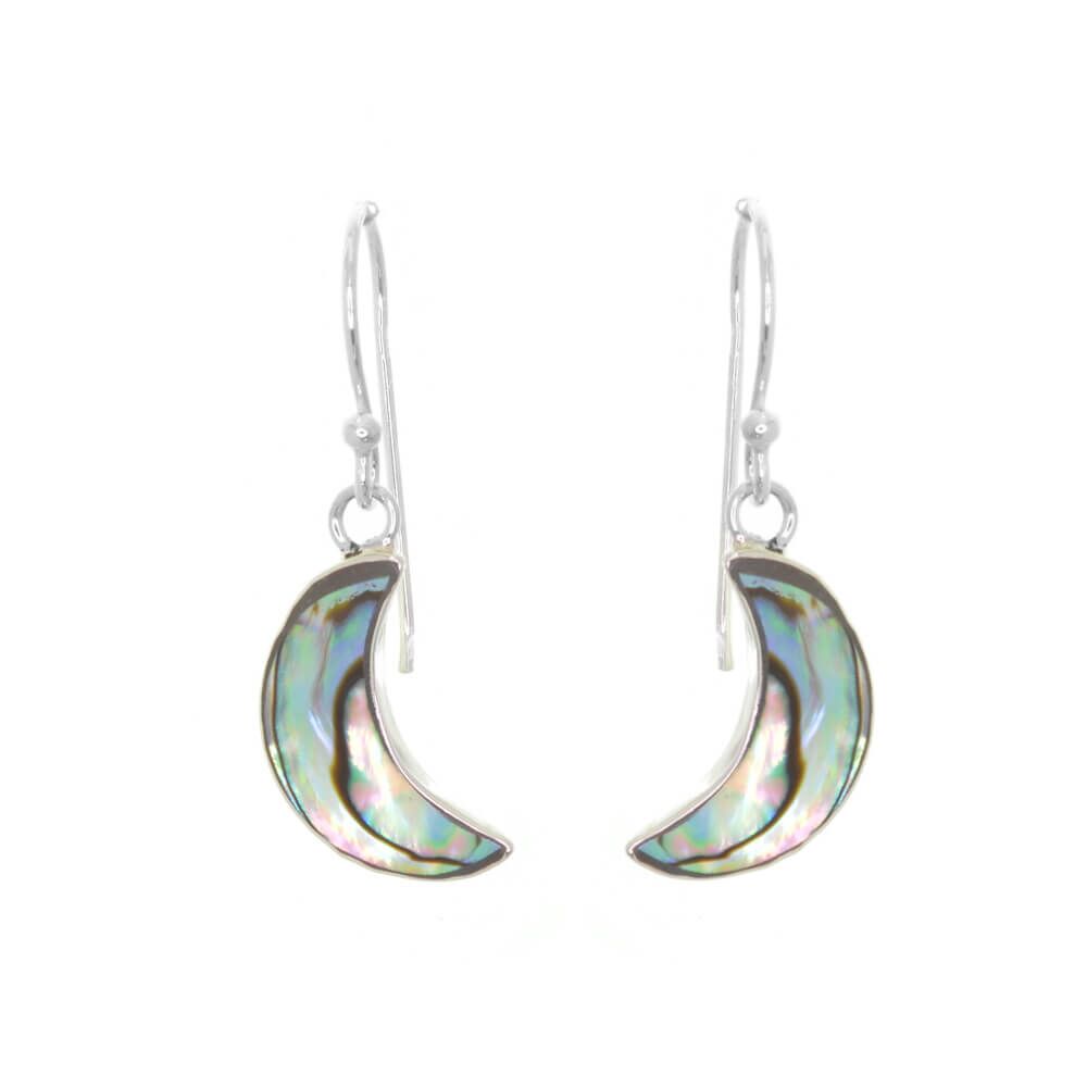 Pretty Sterling Silver and Abalone Crescent Moon Dangly Earrings
