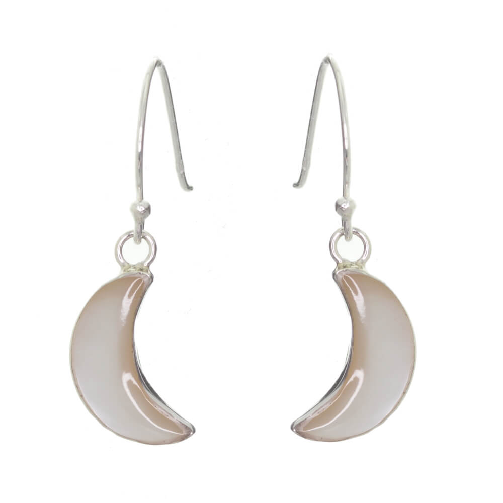 Pretty Sterling Silver and Mother of Pearl Crescent Moon Dangly Earrings
