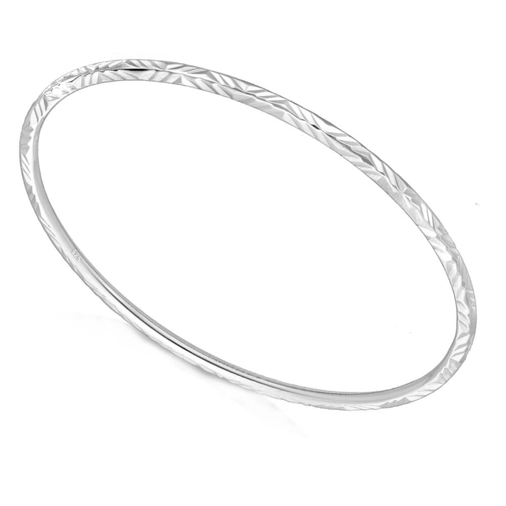 Classic Sterling Silver Flattened Edge 67mm Bangle (B84)