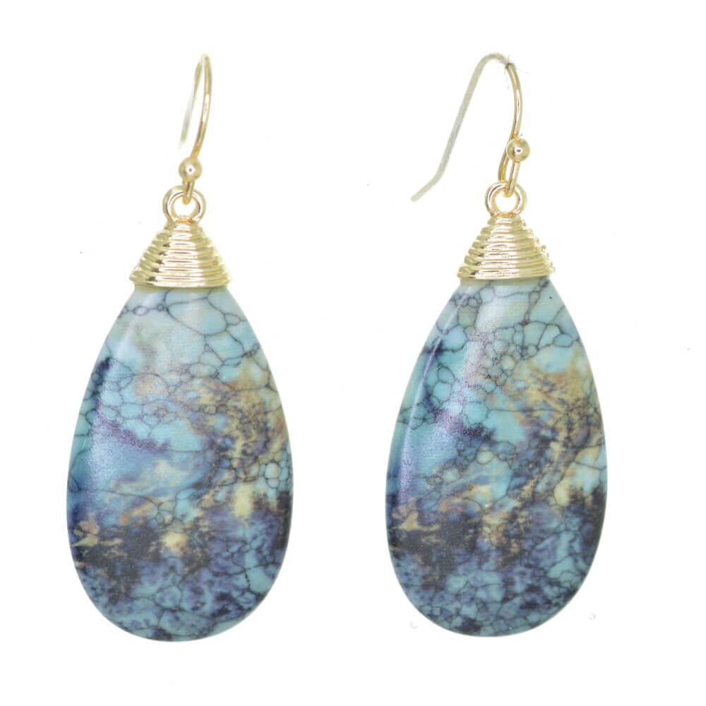 Stunning Veined Blue Howlite Stone Drop Earrings