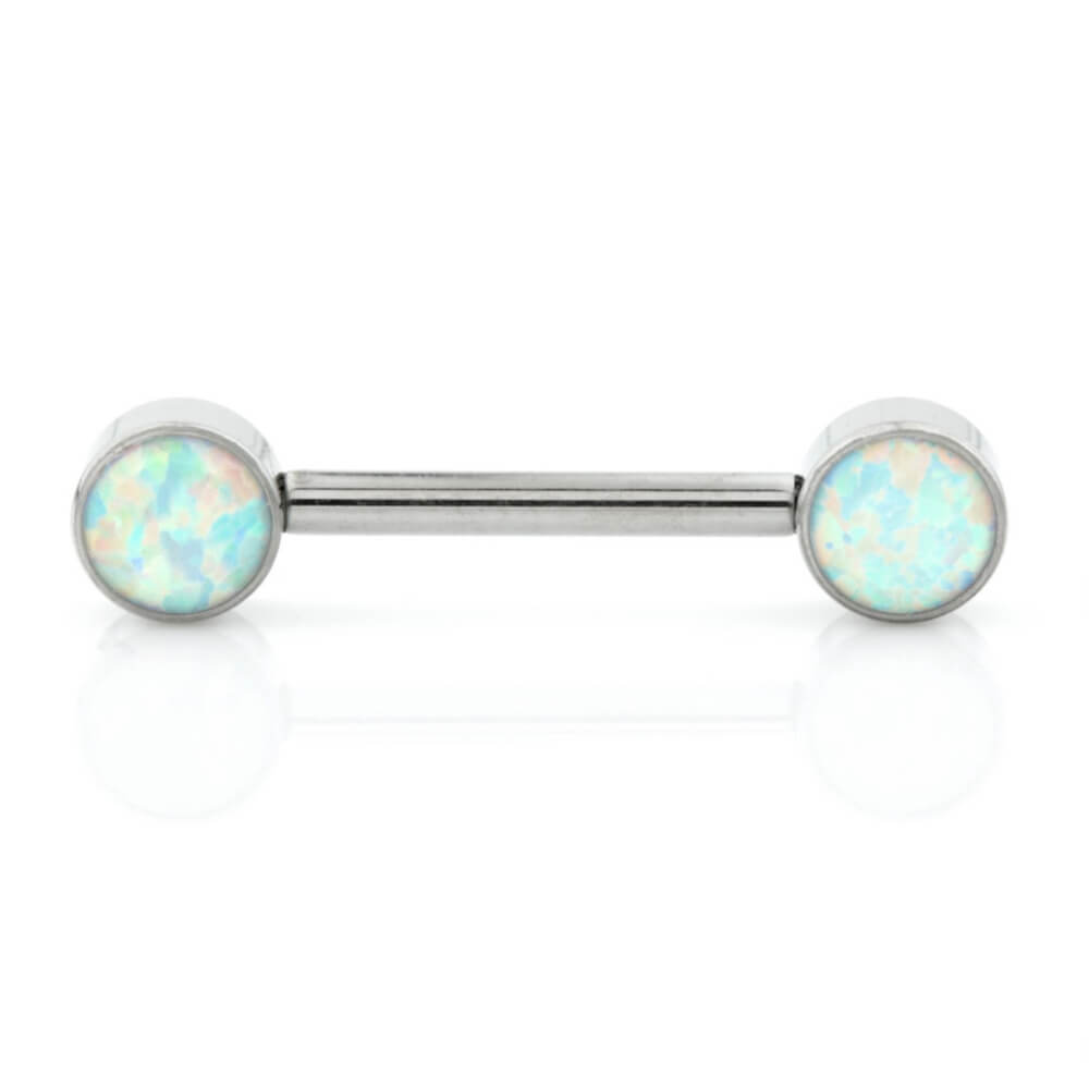 Titanium Threadless Nipple Barbell with Blue Opalite Discs (1.6mm x 12/14mm) (C134)A)