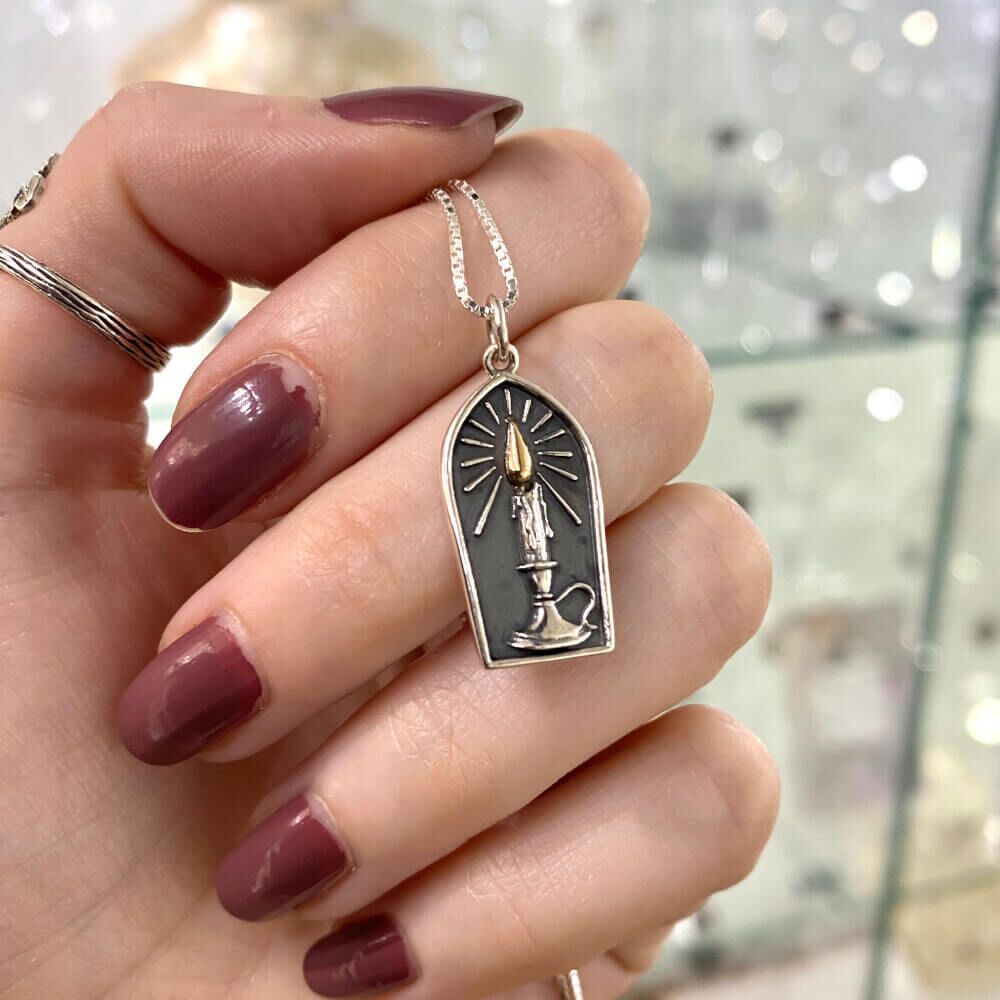 Oxidised Sterling Silver Gothic Candlestick Pendant