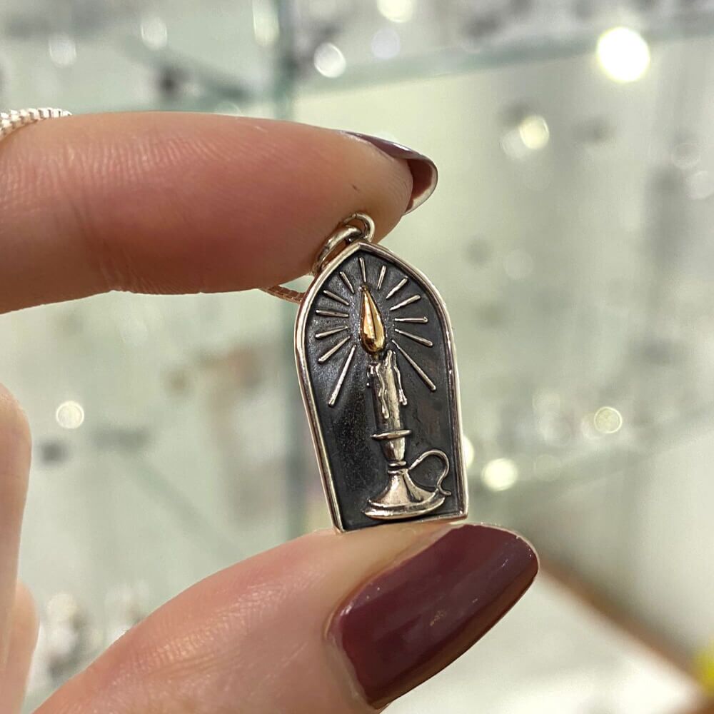 Oxidised Sterling Silver Gothic Candlestick Pendant