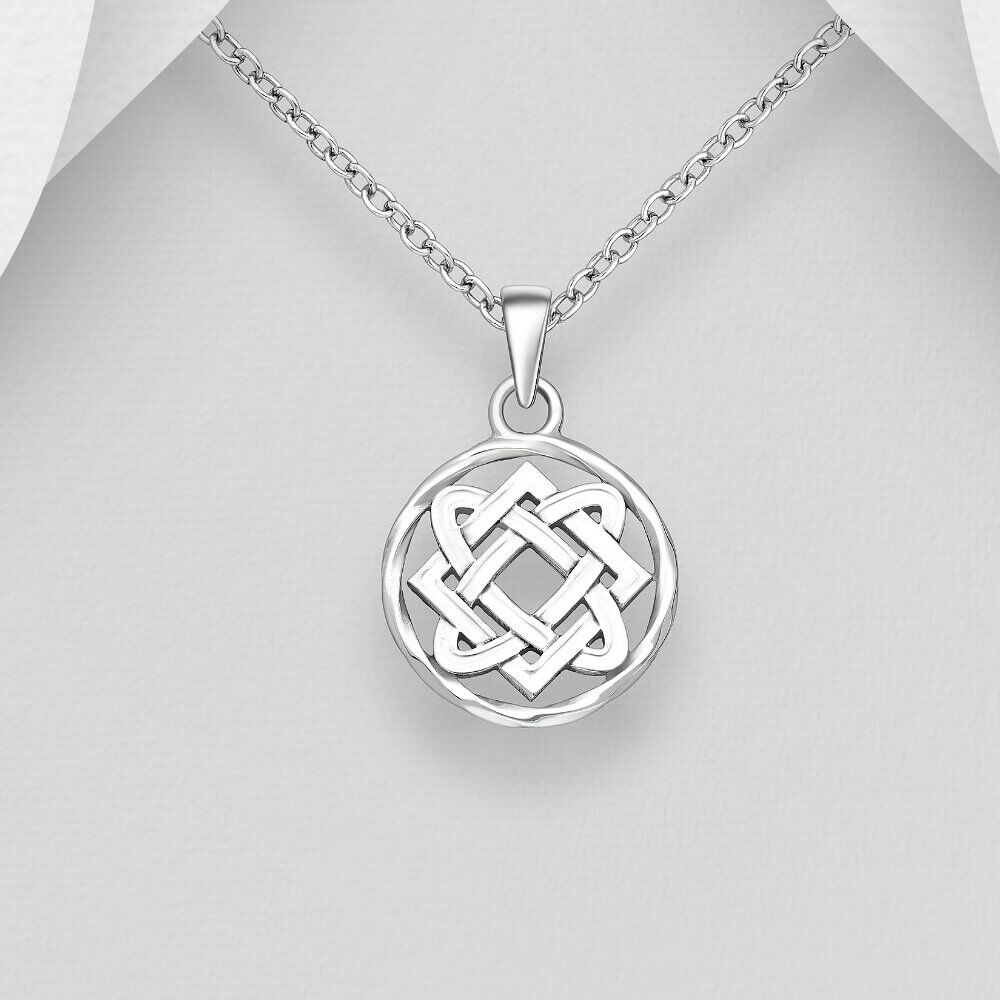 Small Sterling Silver Celtic Knotwork Circle Pendant (14mm x 22.5mm) (N198)