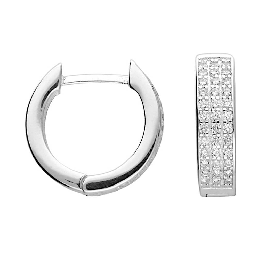 terling Silver and Triple Gem Row Hinged Huggy Hoop Earrings