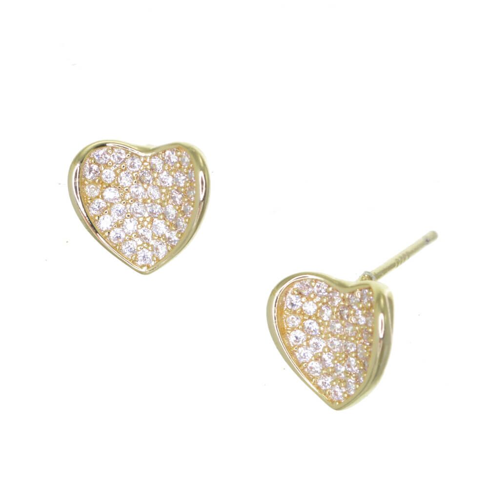 Small 8mm Gold Tone Sparkly Folded Heart Stud Earrings