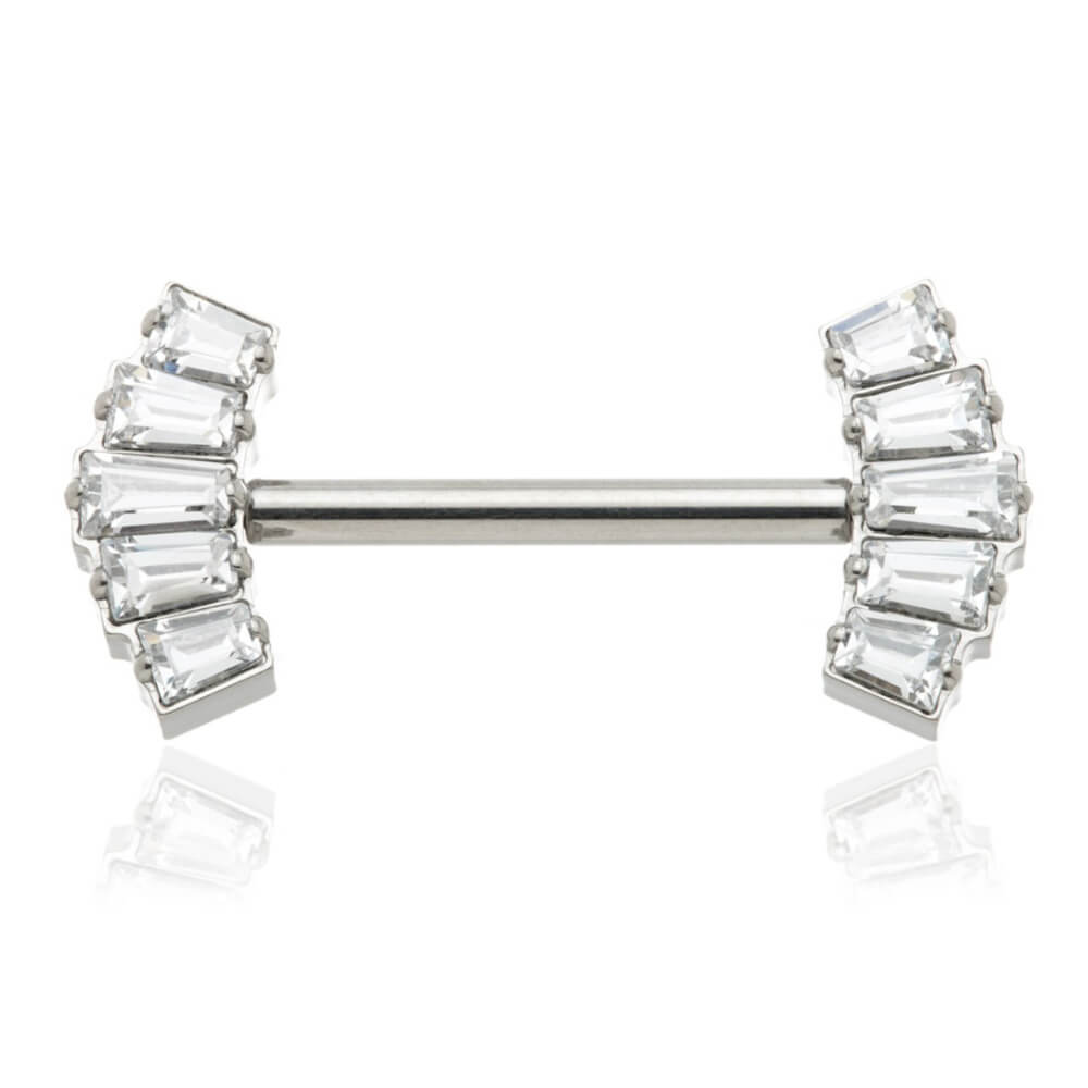 Titanium Threadless Nipple Bar with Crystal Baguette Fans