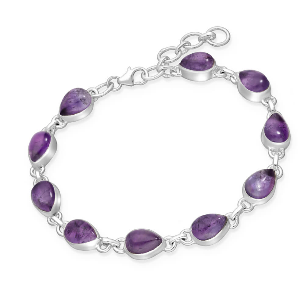 Beautiful Sterling Silver and Chunky Amethyst Teardrops Bracelet