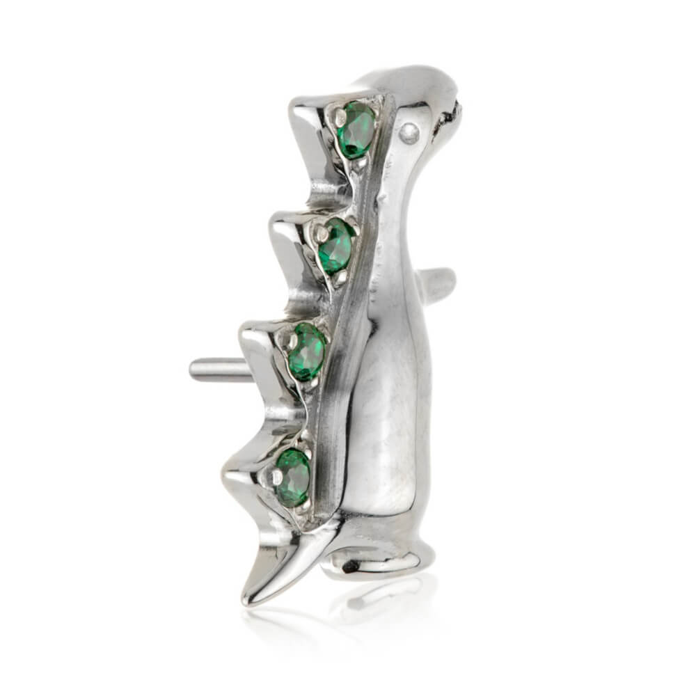 Titanium Threadless Dinosaur with Green Gems Design on Titanium Labret Stem
