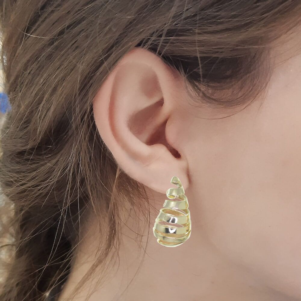 Statement Gold Tone Coiled Droplet Stud Earrings