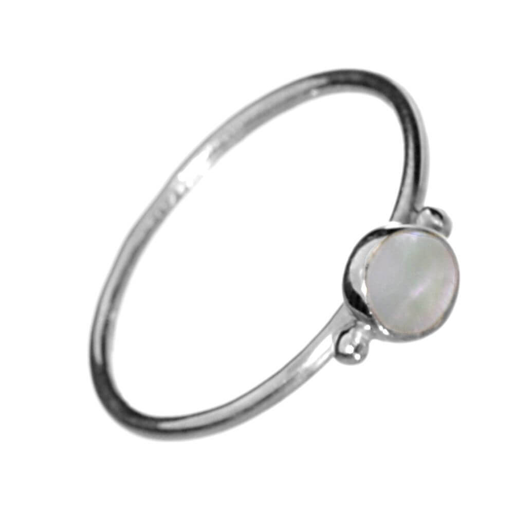 YorkNeil Sterling Silver Jewellery: Simple Stacking Ring with White Mother of Pearl Dot
