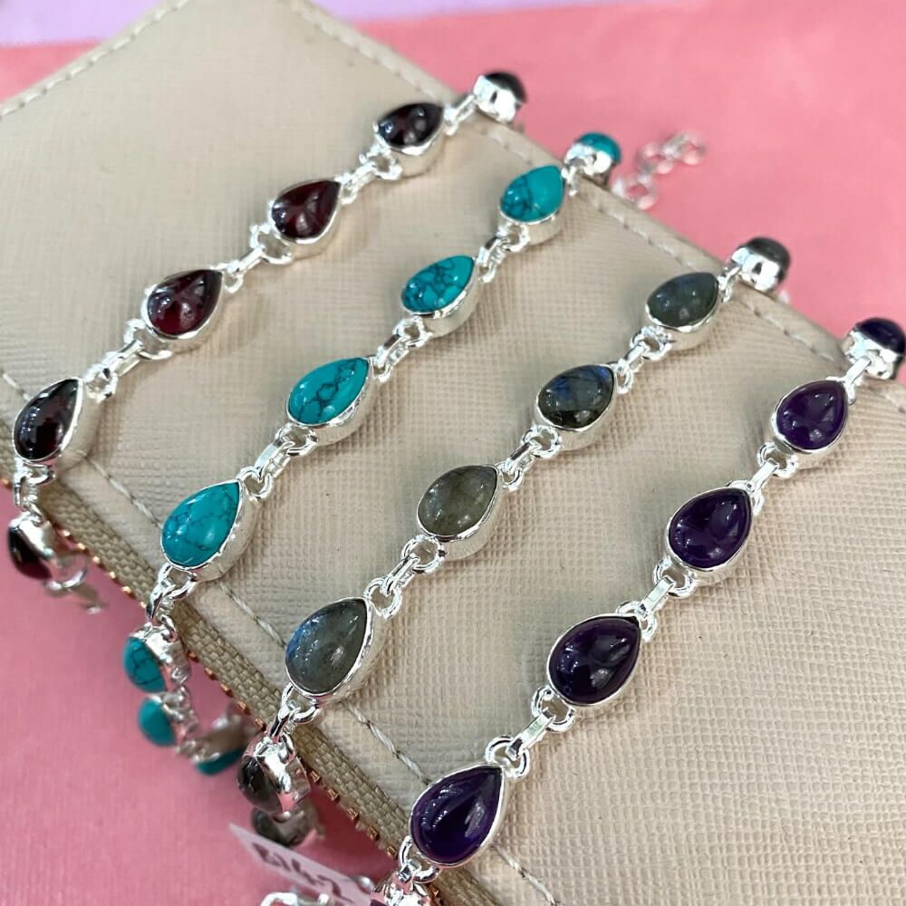 Beautiful Sterling Silver and Chunky Amethyst Teardrops Bracelet