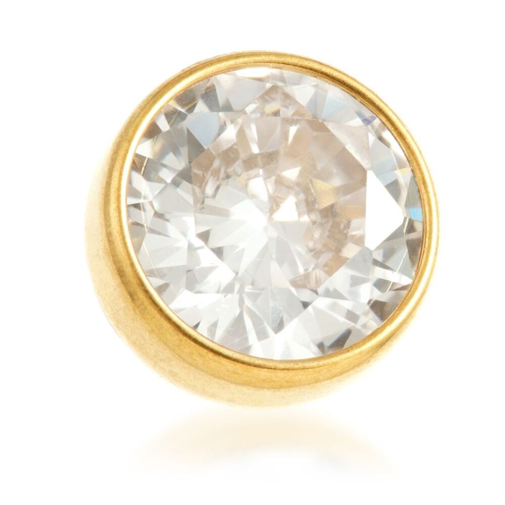 Gold Zircon Titanium Threadless Labret With Flat Bezel Gem Attachment