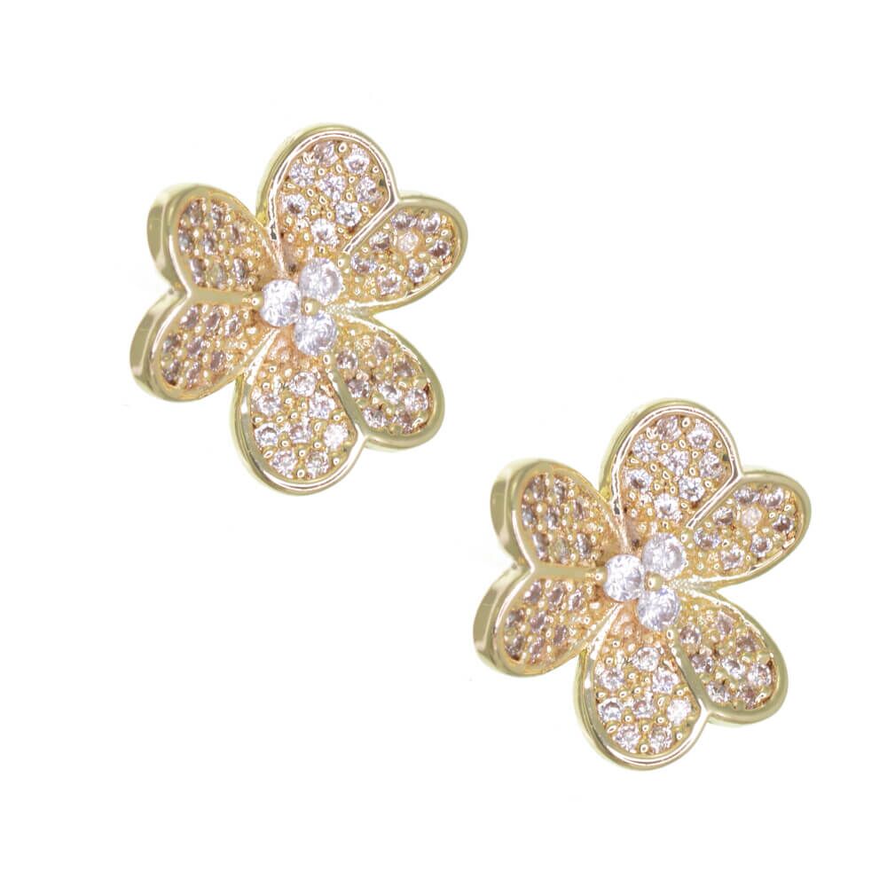 Small 1.2cm Gold Tone Sparkly Flower Stud Earrings with Raised Petals (M100)G)
