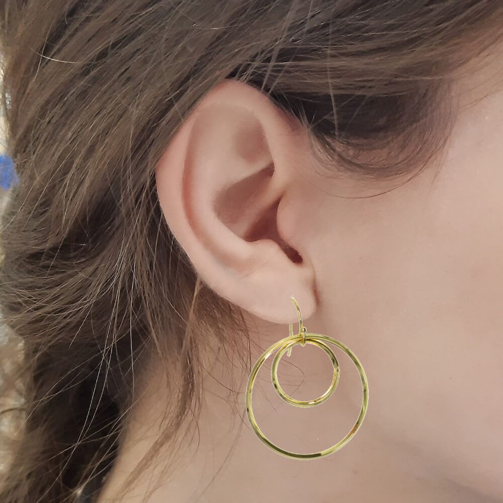 Gold Tone Double Circle Drop Earrings (3cm x 4cm) (M127)G)