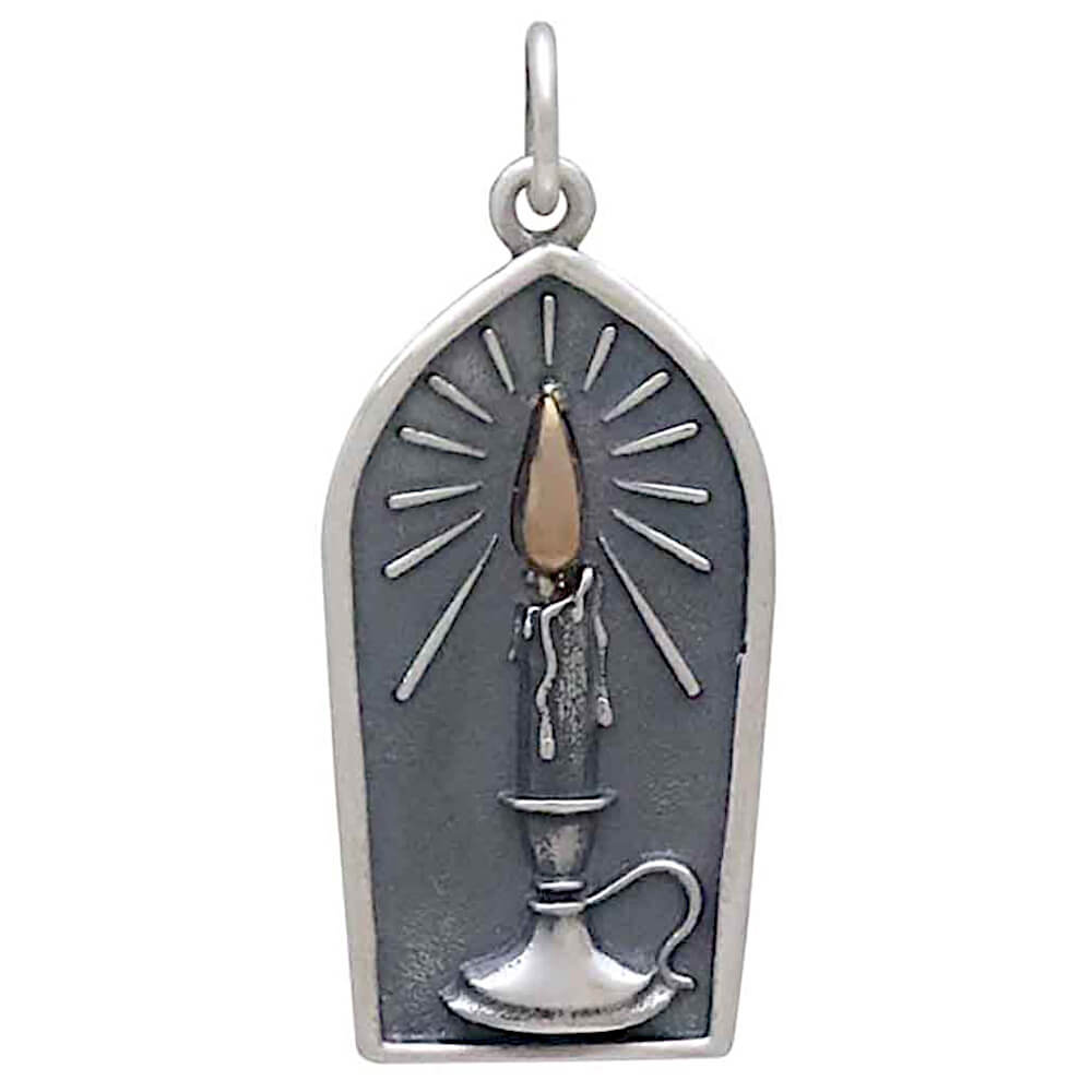 Oxidised Sterling Silver Gothic Candlestick Pendant