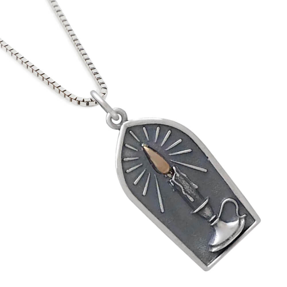 Oxidised Sterling Silver Gothic Candlestick Pendant