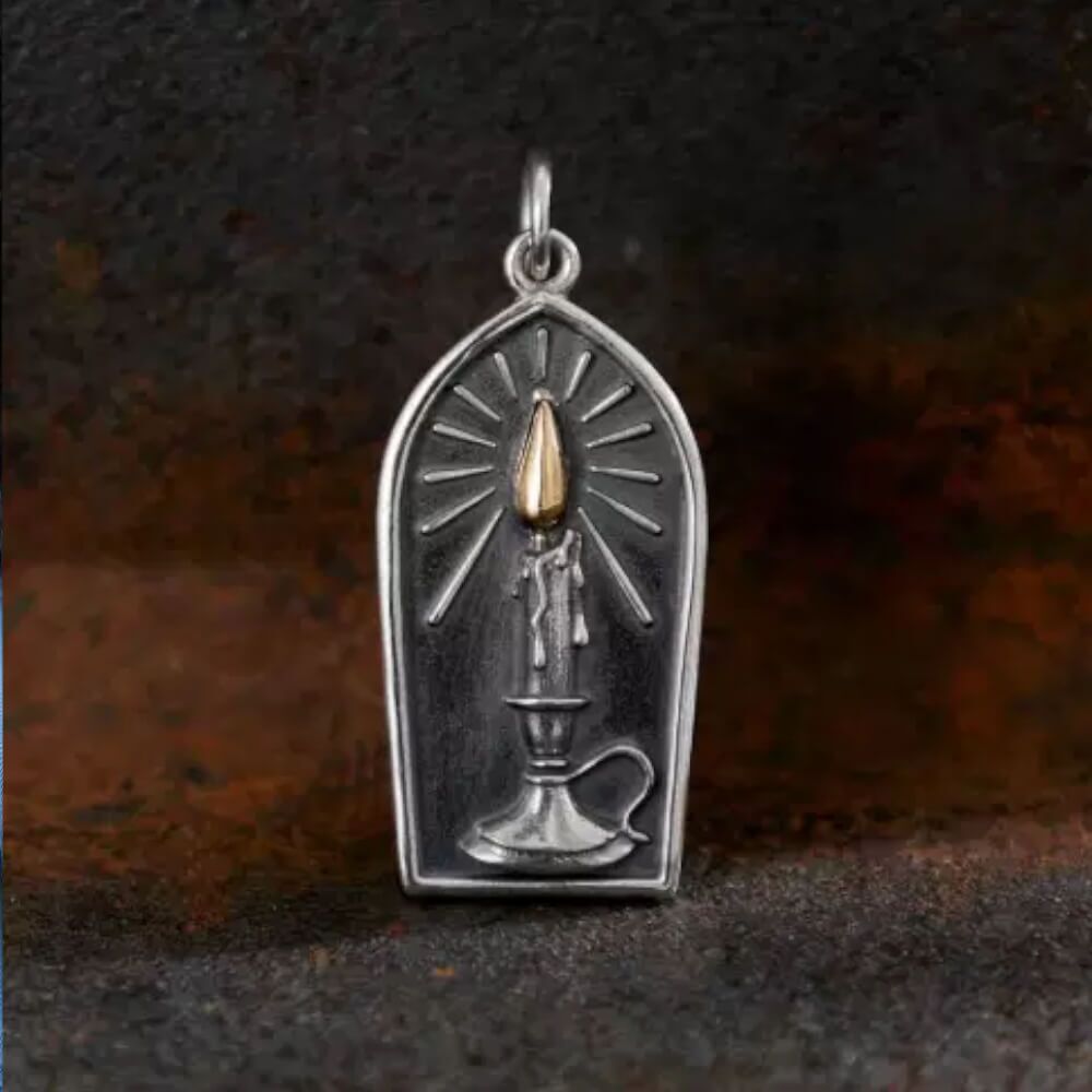 Oxidised Sterling Silver Gothic Candlestick Pendant