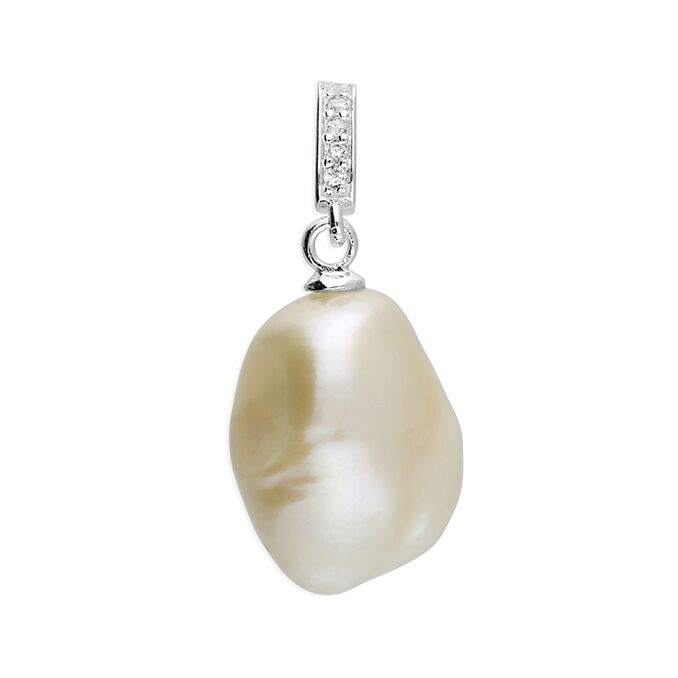 Sterling Silver and Irregualr Freshwater Pearl Pendant with Crystal Bale