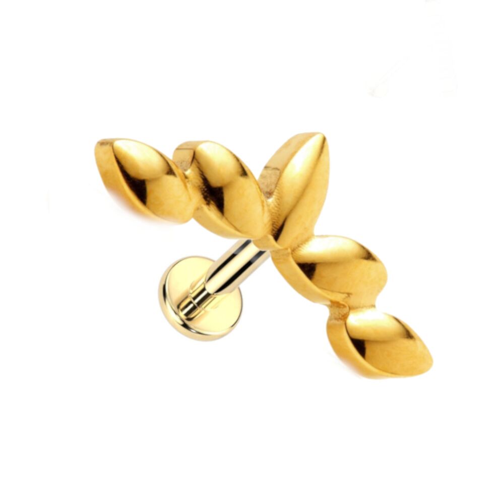 Gold Zircon Threadless Titanium Labret with Gold Titanium Cluster Fan