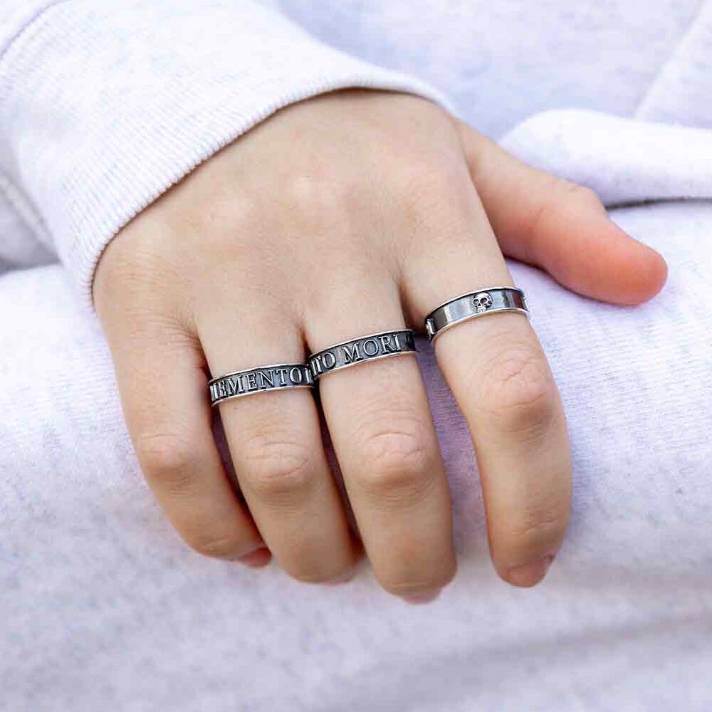 Oxidised Sterling Silver Memento Mori Gothic Ring with Skull (SR334)